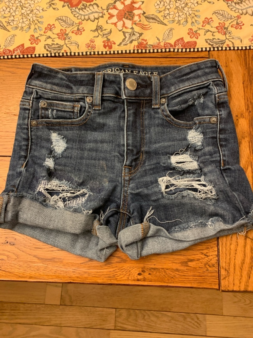 American Eagle Outfitters Distressed Dark Blue Denim Shorts